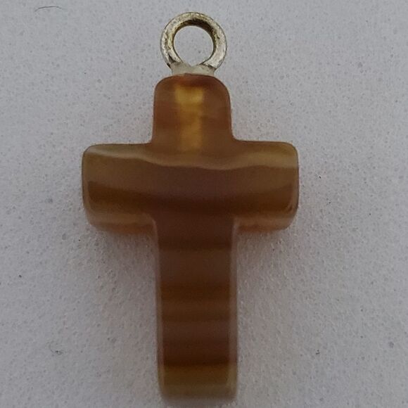 Brown & Tan Stone Cross Pendant - Picture 1 of 2